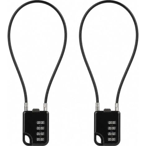 Cadenas à combinaison 4 chiffres avec câble en acier 30 cm, cadenas à code pour valise et bagages, antivol câble pour casier et voyage, cadenas valise robuste, 2 pièces compact et pratique (1/5)