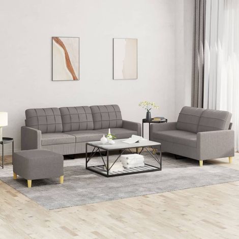 3-tlg. Sofagarnitur mit Kissen Taupe Stoff (1/5)