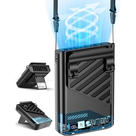 Ventilateur Portable Rechargeable LED Display Ventilateur Cou Main Bureau Ceinture 5 Vitesses Mini Powerbank Fan Pince Silencieux Clip Hand Fan USB Chantier Camping Extérieur (1/5)