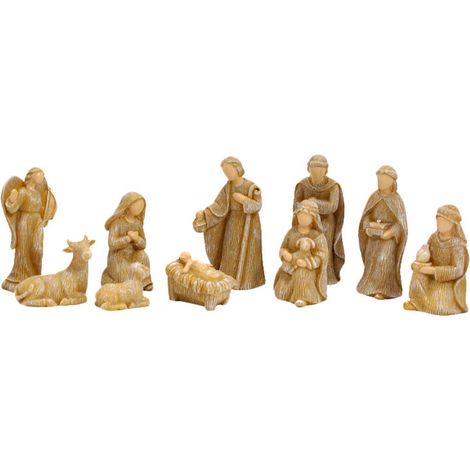 Crèche - Figurines En Bois - 10 Pièces - Décoration De Noël - Scène De La Nativité - Pour Intérieur - Jaune (1/5)