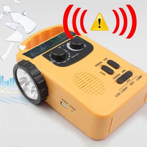 Radio solaire AM/FM/SW1/SW2, radio météo d'urgence 1200 mAh avec lampe torche LED, alarme SOS, chargeur de téléphone et lecteur MP3 (1/5)