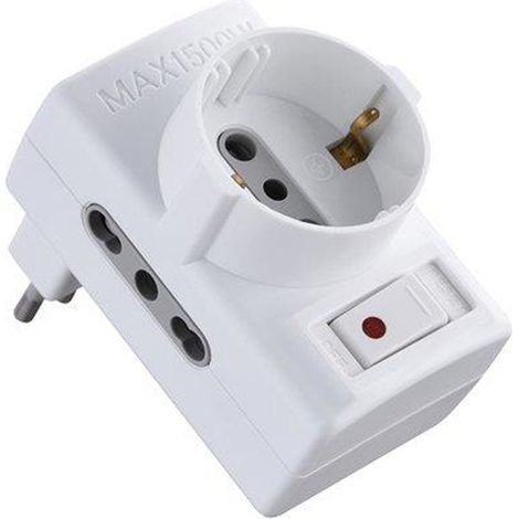 Dreifachadapter mit Thermoschalter und Bipas- und Schuko-Steckdosen Electraline weiß 2P+T asymmetrisch