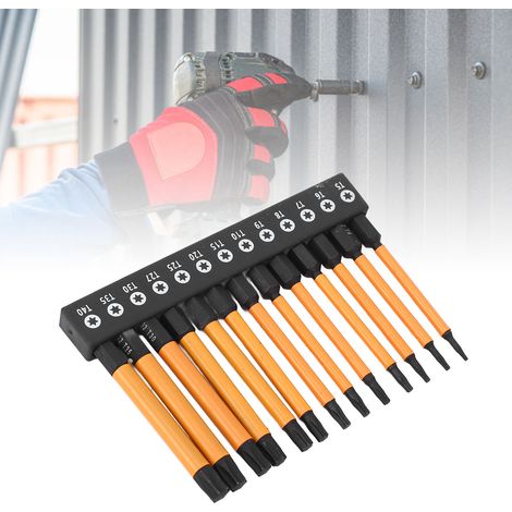 Coffret de 13 embouts Torx six étoiles de 75 mm + support de rangement, tige hexagonale 1/4 pouce, embout Torx phosphoré, acier allié S2, T5 T6 T7 T8 T9 T10 T15 T20 T25 T27 T30 T35 T40 (1/5)