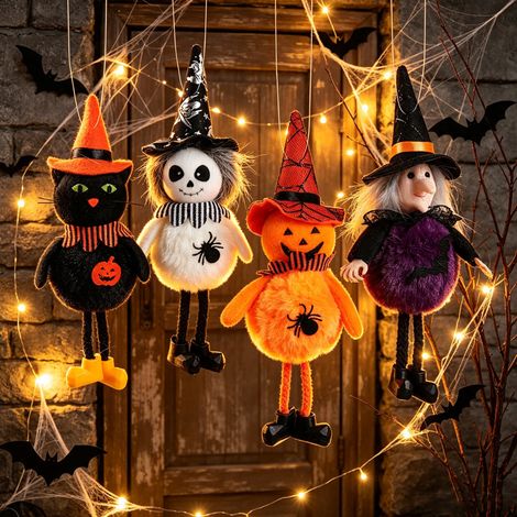 4er Set Halloween Deko Kürbis Geist Hexe und schwarze Katze Hängedeko für Schule (1/5)