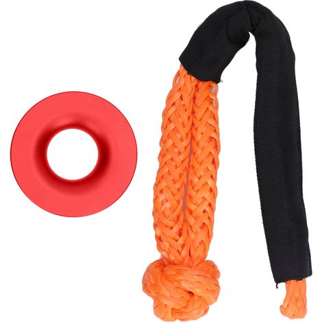 Kit de treuillage avec anneau de récupération, corde en nylon et alliage d'aluminium, manille souple, pour le dépannage de véhicules (rouge). (1/5)