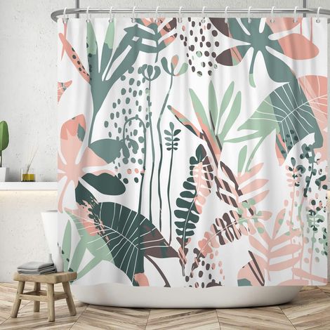 180x200cm Rideau de Douche Abstrait Rose Vert Aquarelle Plante Feuille de Palmier et Plantain Salle de Bain et Baignoire (1/5)