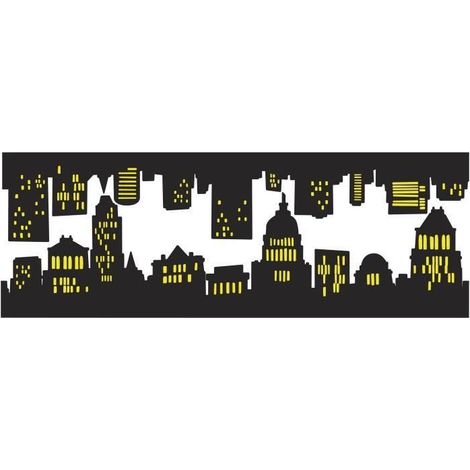 Sticker Autocollant Décoratif NYC, 68x24cm, Paysage Urbain Noir et Jaune, Illustration Déco Intérieur, Style et Design Unique (1/5)
