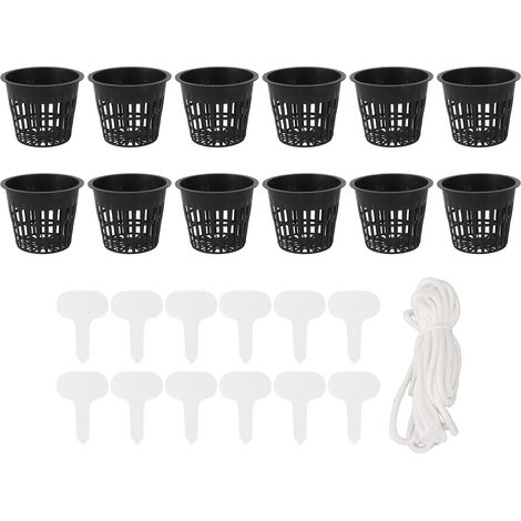 12 cestini per la coltivazione acquatica, vasi in rete di plastica per piante senza terra con corda di cotone. (1/5)