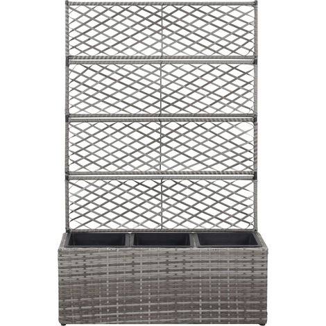 INLIFE Lit surélevé en treillis 3 pots 83x30x130cm Résine tressée Gris (1/5)