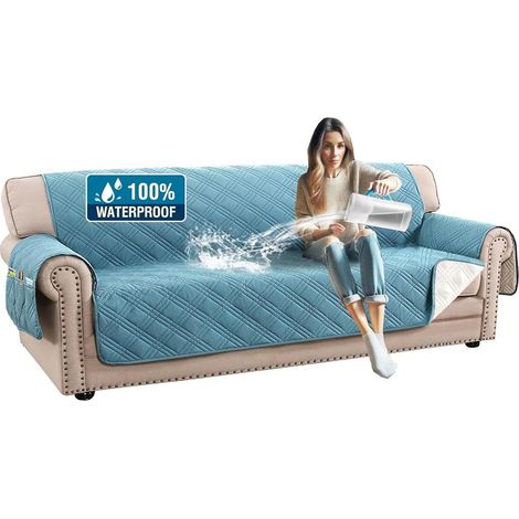 100% Waterproof Sofa Cover, Bed Cover, Pet Cover, Sofa, Sofa Furniture Cover, Suitable for Children, Dogs, Cats (4 Seater, Blue) (1/5)
