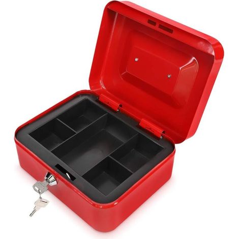Caisse à Monnaie - Monnayeur 20 x 15 x 9 en Acier pour pièces Billets - Caisse avec Plateau Amovible 5 Compartiments et 2X clé (1/5)