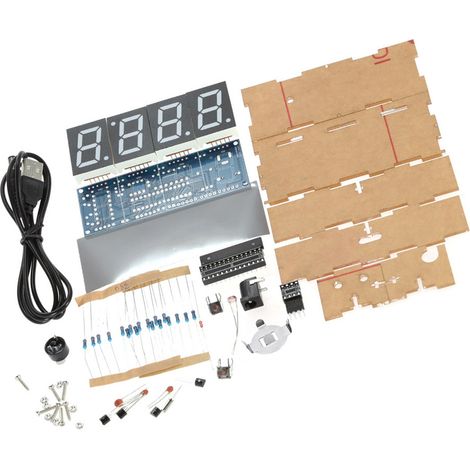 Kit d'horloge numérique LED Compact à 4 chiffres, contrôle de la lumière, affichage de la température, de la Date et de l'heure avec boîtier Transparent (1/5)