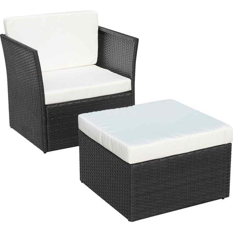vidaXL Silla de jardín con taburete poli ratán negra (1/2)