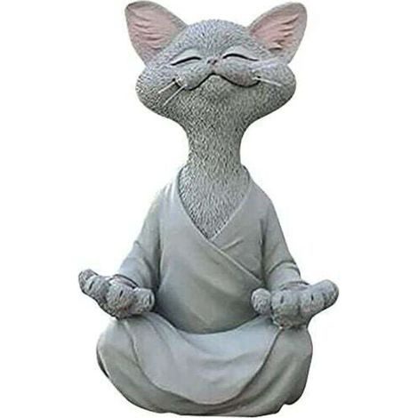 Chat Figurine, Méditation Yoga Chat Heureux, Zen Chat Pose Détendue Sculpture pour la Maison Extérieure Pelouse Décoration Cadeaux pour Les Amoureux des Chats (1/4)
