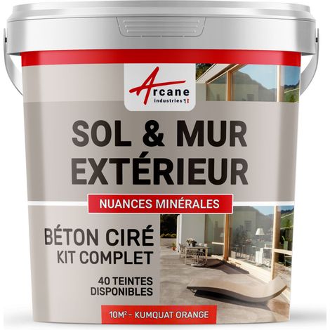 béton ciré, extérieur, pour sol, mur, terrasse, escalier, enduit, décoratif, minéral, en kit - 10 m² (en 2 couches) Kumquat Orange - ARCANE INDUSTRIES