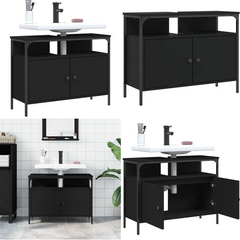 Armoire lavabo de salle de bain noir 80x30x60 cm - Meuble Lavabo - Armoire Salle De Bain - Placard Lavabo - Meuble Salle De Bain - Rangement Salle De Bain - Home & Living