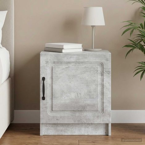 Table de chevet avec rangement en bois d’ingénierie gris béton 43 x 34,5 x 47 cm, 9.4kg - PANGIVO (1/5)