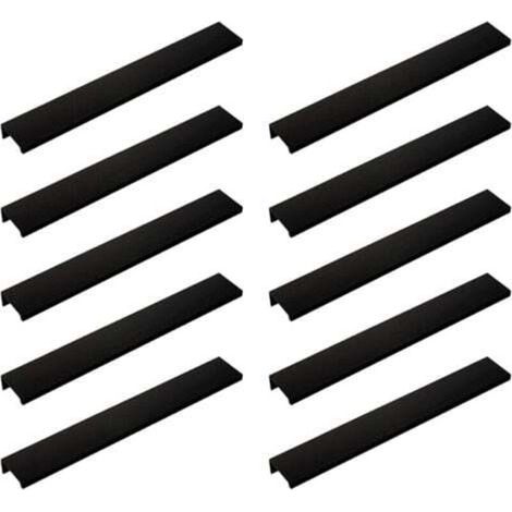 (10 pièces, noir) Poignée de porte longue invisible pour armoire, 200 mm de long, poignée de bord noire sans perforation (1/4)