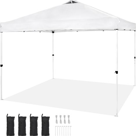Mophorn 10x10 ft Pop-Up, 250D PU-Silberbeschichtete Plane, wasserdichter Sonnenschutz mit tragbarer Rolltasche und 4 Sandsäcken, für Partys im Freien, Camping, gewerbliche Veranstaltungen, weiß