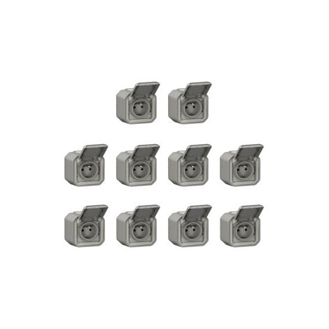 Legrand - Plexo L - LOT de 10 prises de courant 2P+T - Saillie - Gris - Ref. : 069731Lx10 (1/5)