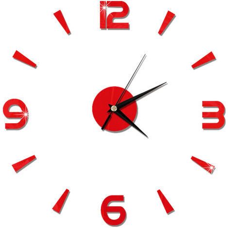 Autocollant d'horloge murale 1mm, miroir en acrylique, décor de montre, décoration murale moderne pour maison, bureau, salle (rouge)