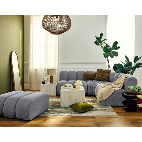 Debbie - canapé modulable d'angle réversible 4 places sans accoudoirs en tissu texturé - gris
