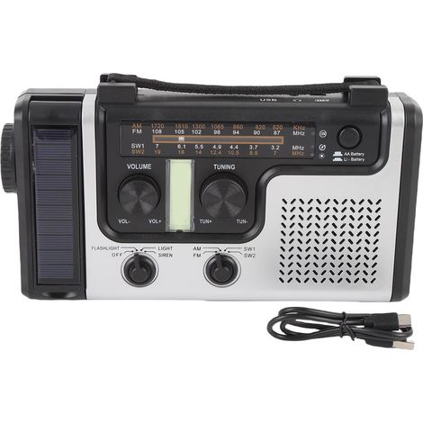 Ortviai Radio d'urgence AM/FM/SW1/SW2 avec manivelle, solaire et batterie 1200 mAh, alarme SOS et lampe LED (1/5)