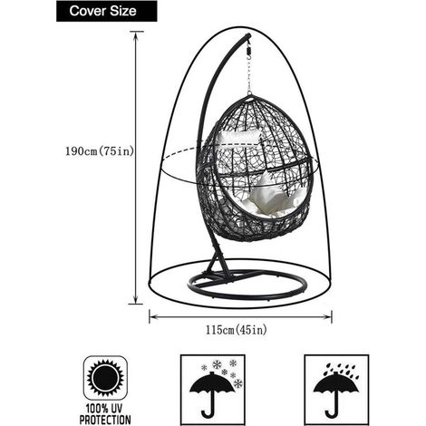 Eierstuhl-Überzug – Wasserdicht – UV-beständig – Oxford-Gewebe – Schwarz – 190 x 115 cm (1/5)