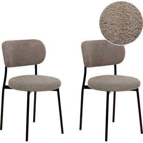 Set of 2 Dining Chairs CASEY Boucle Taupe (1/5)