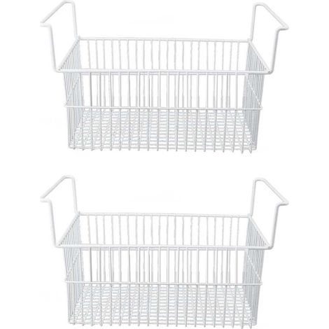 2 Bacs de Rangement pour Congélateur en Fil d'Acier, Grande Capacité, Solide, Panier avec Poignée, pour Placard et Plans de Travail, 49,5 x 29 x 27 cm (L x l x H), Poignée de 9 cm (1/5)
