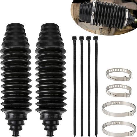Kit de coffre de direction universel pour barre de direction et pignon, embouts de biellette de direction intérieure en silicone anti-poussière avec serre-câbles et colliers de serrage (noir) (1/5)
