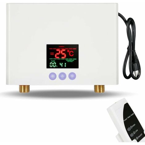3000W Mini chauffe-eau sans réservoir sous évier 220V Système de chauffage de lavage thermostatique avec télécommande Affichage numérique pour la maison, la cuisine, la salle de bain (Blanc) (1/5)