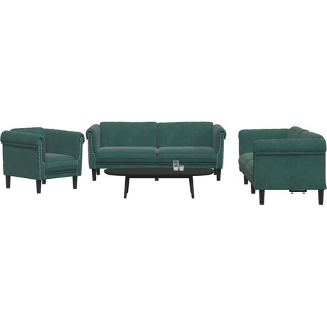 Juego de sofás 3 piezas terciopelo verde oscuro vidaXL (1/5)