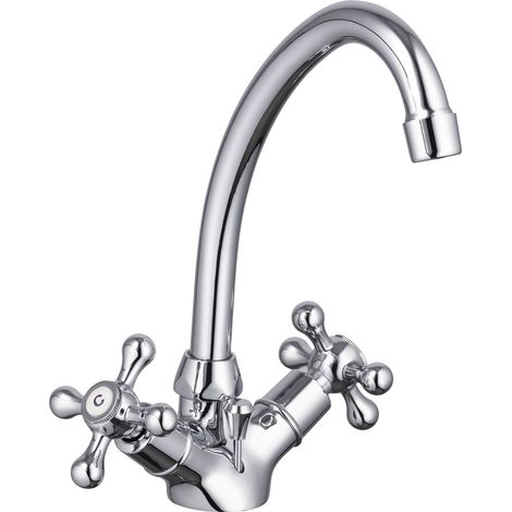 Eurosanit – Mélangeur ANIA Lavabo haut – Corps laiton – Aérateur mousseur F22x100 – Têtes céramiques 1/4 tour – Flexibles inox F12x17