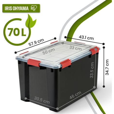 Iris Ohyama, luftdichte Aufbewahrungsbox aus Kunststoff, 70L, Einzelstück, schwarz, WSB-70