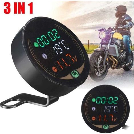 Thermomètre numérique LED 3 en 1 pour moto, voltmètre, affichage de la température