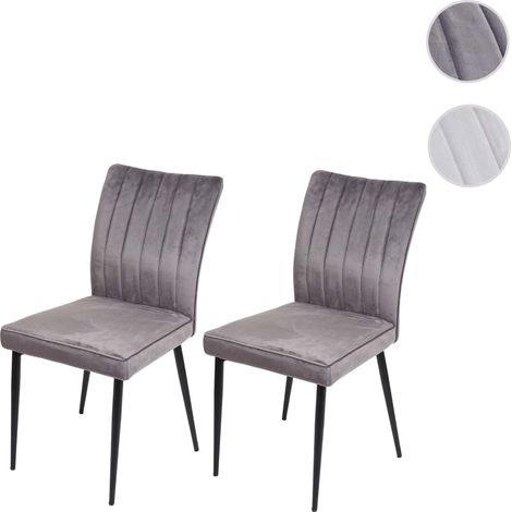 Lot de 2 chaises de salle à manger HWC-K16, chaise de cuisine, velours métal gris clair (1/5)