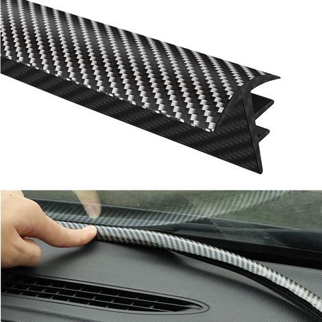 Bande de protection en caoutchouc pour joint de pare-brise de voiture, 160 cm, universelle, avec adhésif pour isolation phonique du tableau de bord (fibre de carbone) (1/5)