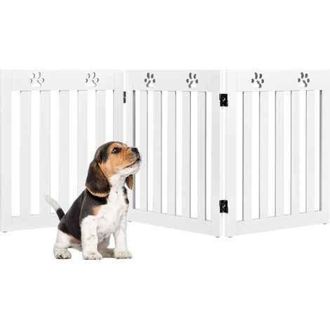 Costway – Barrière de sécurité en bois pour chiens – 3 panneaux pliables 151,5 x 60 cm – Charnières flexibles 360° – Installation sans perçage (1/5)