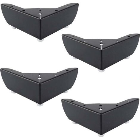 Lot de 4 pieds de meubles en métal noir 55 mm, adaptés aux tables basses, meubles, lits, canapés, silencieux et antidérapants (1/4)
