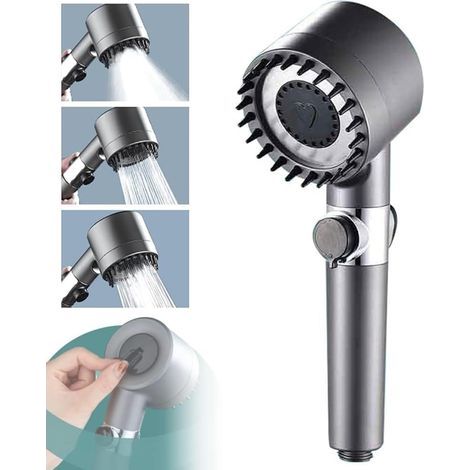 Douche de massage multifonctionnelle allemande Pommeau de douche à main haute pression à 3 modes, pomme de douche de massage haute pression multifonctionnelle à réglage à un bouton pour massage alle (1/5)