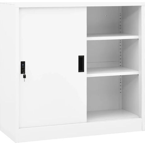 Armoire de bureau avec porte coulissante verrouillable 90 x 40 x 90 cm en acier blanc (1/5)