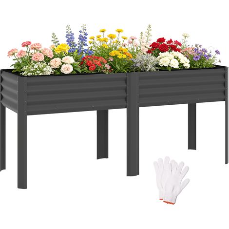 Jardinière surélevée métal 241 L avec barres renfort et toile non tissée gris foncé, bac potager extérieur robuste (1/5)