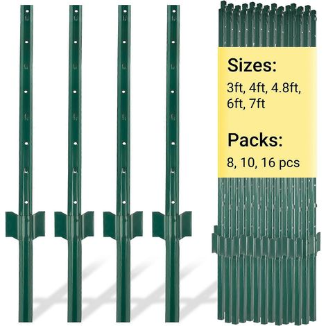 Grüne Metall-Zaunpfosten, 91 cm (3 Fuß), 16er-Packung, robust, U-förmig, für Drahtzäune im Garten, pulverbeschichteter Stahl (1/5)