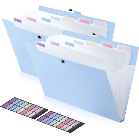 Trieur A4 8 Compartiments, Classeur Conception de l'étiquette 2 Pièces Porte vue Bouton Rabattable Pour Protéger les Documents, Porte Document, Rangement Papier Administratif, Bleu (1/5)
