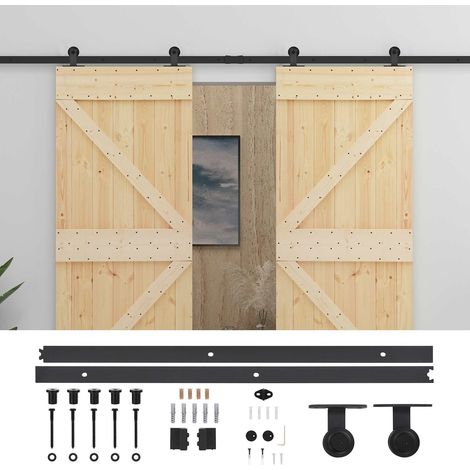 Puerta Corredera 2 pcs Natural y negro Madera de Pino Maciza vidaXL