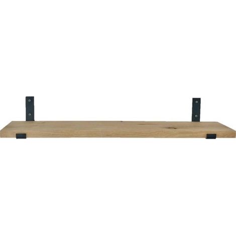 Étagère murale en chêne massif - Support mural - 80 x 20 cm - Équerres de fixation en L style industriel - Acier - Noir mat (1/5)