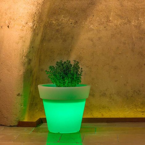 Harz-Blumentopf mit Led h 45 mod . Begonia Rund grüner Lampe