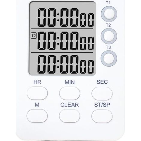 Minuteur numérique multifonctionnel, compte à rebours indépendant à 3 canaux avec dos magnétique, grand écran LCD – Batterie excluse (1/5)