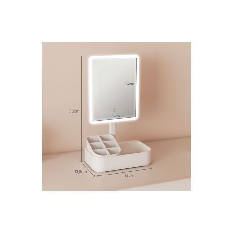 Miroir de maquillage blanc rechargeable avec éclairage LED à 2 modes et rotation à 180 pour chambre salle de bain et coiffeuse (1/5)